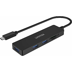Unitek USB centrmezgls 1x SD 1x microSD + 3x USB-A 3.1 Gen 1 (H1108B)