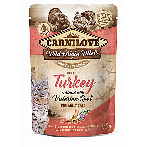 CARNILOVE Cat Pouch Turkey&Valerian - mitrā barība kaķiem - 85 g