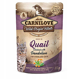 CARNILOVE Cat Pouch Quail&Dendelion sterilizēta - mitrā barība kaķiem - 85 g