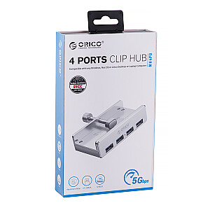 ALLNET interfeisa centrmezgls ALL-USB3-HUB-4-CLIP USB 3.2 Gen 1 (3.1 Gen 1) Type-A 5000 Mbps Sudrabs