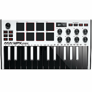 AKAI MPK Mini MK3 tastatūras vadības pults kontrolieris MIDI USB melns, balts