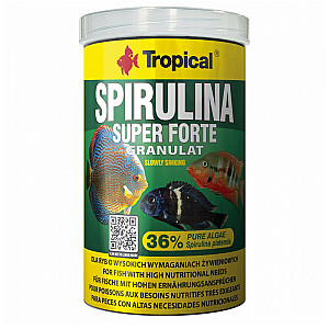 TROPICAL Spirulina Super Forte granulāts - barība akvārija zivīm - 100 ml/60 g