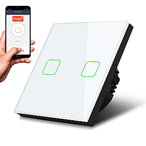 Smart WiFi 2-кратный сенсорный выключатель света, совместимый с настенным выключателем Tuya APP Стеклянный выключатель с изменяющей цвет светодиодной подсветкой Встраиваемый переключатель 85x85 мм (2-кратный угловой, белый)