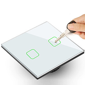 Smart WiFi 2x skārienjutīgs gaismas slēdzis, kas saderīgs ar Tuya APP sienas slēdzi Stikla slēdzis ar krāsu maināmu LED gaismu Padziļināts slēdzis 85x85mm (2x stūra balts)