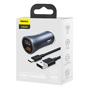 Baseus Golden Contactor Pro quick car charger 2x USB 40 W Quick Charge SCP FCP AFC + USB - USB Type C cable gray (TZCCJD-A0G)