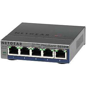 Tīkla slēdzis Netgear GS105E-200PES Managed L2/L3 Gigabit Ethernet (10/100/1000), pelēks