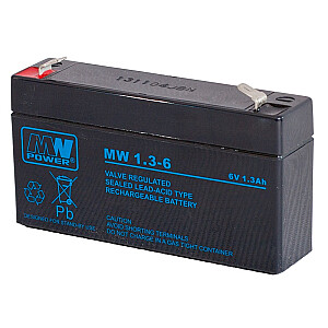 MPL MW POWER MW 1.3-6 UPS akumulators AGM svina skābes akumulators bez apkopes 6 V 1,3 Ah melns