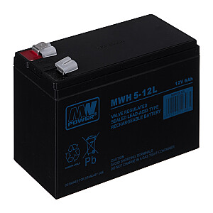 MPL MW POWER MWH 5-12L UPS akumulators svina skābes akumulators VRLA AGM bez apkopes 12V 6Ah melns