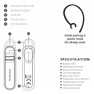 Swissten Caller Bluetooth 5.0 HandsFree Наушник с Функцией MultiPoint / CVC Noise Reduction