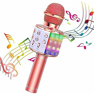 RoGer Bluetooth Karaoke Mikrofons Ar iebūvētu Skaļruni / 2x 5W / Aux / USB / MicroSD / RGB / Rozā Zelts