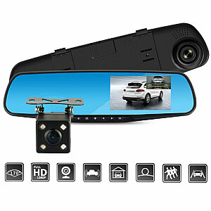RoGer 2in1 Auto video Reģistrātors ar Spogulis un atpakaļskata Kameru / Full HD / 170' / G-Sensor / MicroSD / LCD 4.3''