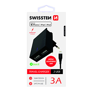 Swissten MFI Premium Apple Сертифицированное Зарядное устройство USB 3А / 15W С проводом Lightning 1.2m