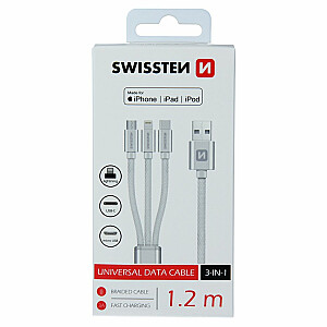 Swissten Textile Universal 3in1 USB-C / Lightning Data MFI / MircoUSB kabelis 1.2m