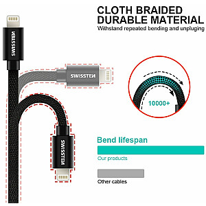 Swissten MFI Textile Fast Charge 3A Lightning Datu un Uzlādes Kabelis 1.2m