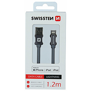 Swissten MFI Textile Fast Charge 3A Lightning Datu un Uzlādes Kabelis 1.2m