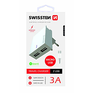 Swissten Smart IC Tīkla Lādētājs 2x USB 3А / 15W Ar Micro USB vadu 1.2m