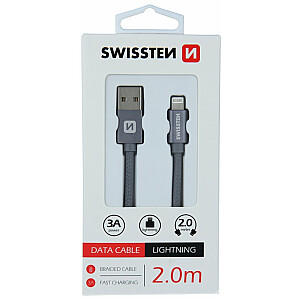 Swissten Textile Fast Charge 3A Lightning Datu un Uzlādes Kabelis 2m