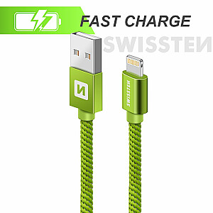 Swissten Textile Fast Charge 3A Lightning Datu un Uzlādes Kabelis 2m