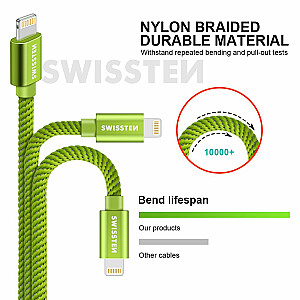 Swissten Textile Fast Charge 3A Lightning Datu un Uzlādes Kabelis 2m