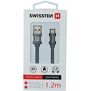 Swissten Textile Fast Charge 3A Lightning Datu un Uzlādes Kabelis 1.2m