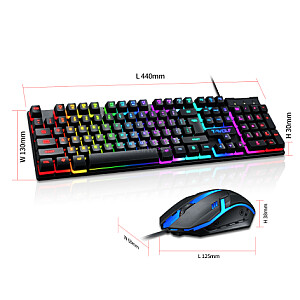 T-WOLF TF200 Spēļu komplekts 2in1 Multimedia Tastatūra ar LED / Pele / Melns