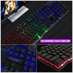 T-WOLF TF200 Spēļu komplekts 2in1 Multimedia Tastatūra ar LED / Pele / Melns