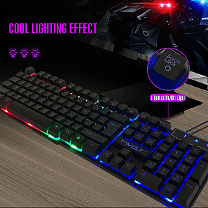 T-WOLF TF200 Spēļu komplekts 2in1 Multimedia Tastatūra ar LED / Pele / Melns