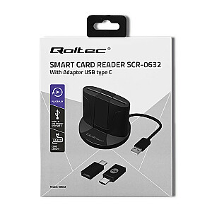 Qoltec 50632 Интеллектуальный считыватель чип-карт Smart ID SCR-0632 | USB тип С