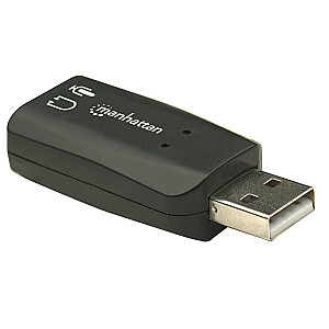 Manhetenas USB-A audio adapteris, 3,5 mm USB-A pieslēgvietas mikrofonam un audio izejai, 480 Mb/s (USB 2.0), 3D atbalsts un 5.1 virtuālā telpiskā skaņa, ātrdarbīgs USB, melns,  blisteris karti