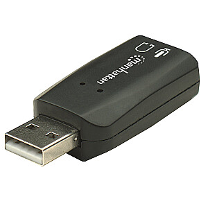 Manhetenas USB-A audio adapteris, 3,5 mm USB-A pieslēgvietas mikrofonam un audio izejai, 480 Mb/s (USB 2.0), 3D atbalsts un 5.1 virtuālā telpiskā skaņa, ātrdarbīgs USB, melns,  blisteris karti