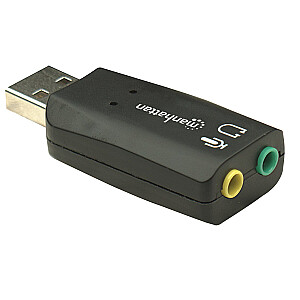 Manhetenas USB-A audio adapteris, 3,5 mm USB-A pieslēgvietas mikrofonam un audio izejai, 480 Mb/s (USB 2.0), 3D atbalsts un 5.1 virtuālā telpiskā skaņa, ātrdarbīgs USB, melns,  blisteris karti