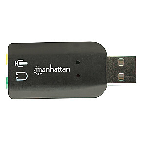 Звуковой адаптер Manhattan USB-A, порты USB-A на 3,5 мм для микрофона и аудиовыхода, 480 Мбит/с (USB 2.0), поддержка 3D и виртуального объемного звука 5.1, Hi-Speed USB, черный, трехлетняя гарантия, блистер