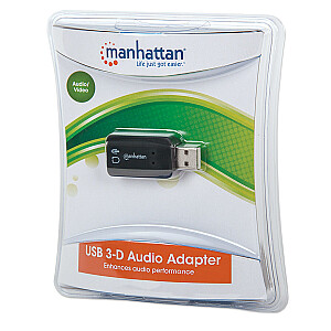 Manhetenas USB-A audio adapteris, 3,5 mm USB-A pieslēgvietas mikrofonam un audio izejai, 480 Mb/s (USB 2.0), 3D atbalsts un 5.1 virtuālā telpiskā skaņa, ātrdarbīgs USB, melns,  blisteris karti