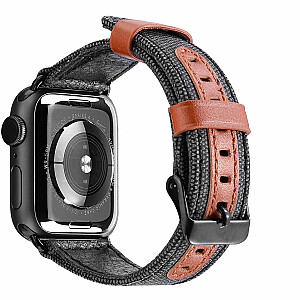 Dux Ducis Canvas Кожанный Ремешок для часов Apple Watch 38 / 40 mm Черный-Коричневый