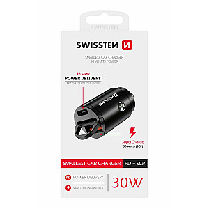 Swissten 30W Nano Металлический адаптер для автомобильного зарядного устройства с 30W PD / SCP