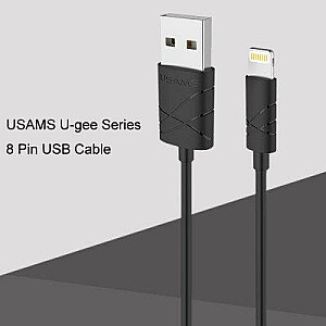 Usams U-GEE Universāls Silikona Apple Lightning (MD818ZM/A) USB Datu un uzlādes Kabelis 1m Melns