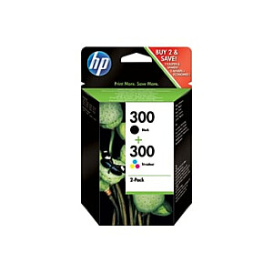 2 iepakojumu melnas/trīskrāsu oriģinālās HP 300 tintes kasetnes