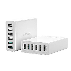 BlitzWolf BW-S15 Tīkla Lādētājs 6 x USB / 60W / 4.8A / Quick Charge 3.0 Balts