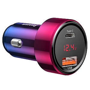 Baseus CCMLC20C-09 auto lādētājs ar digitālo displeju USB / Quick Charge 3.0 / Type C / PD / QC4+/ 45W / 5A sarkans