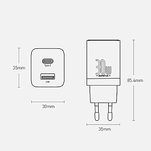 Baseus Super Si Pro Quick Charger USB + USB-C 30W (white)