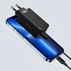 Baseus GaN3 Pro fast universal GaN charger 2 x USB Type C / USB 65W PD3.0, QC4.0 +, AFC black + USB Type C - USB Type C cable 1m (CCGP050101)