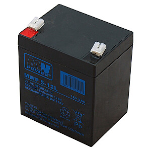 MPL MW POWER MWP 5-12L UPS akumulators VRLA AGM svina skābes akumulators bez apkopes 12V 5Ah melns