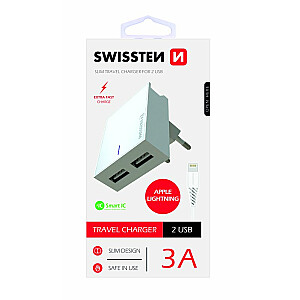 Swissten Premium Зарядное устройство 2x USB 3А / 15W С проводом Lightning 1.2m
