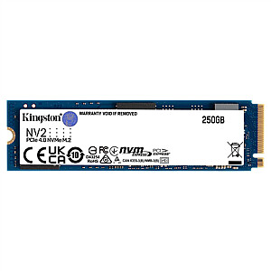 Kingston SSD NV2 250 GB, SSD form factor M.2 2280, SSD interface PCIe 4.0 x4 NVMe, Write speed 1300 MB/s, Read speed 3000 MB/s