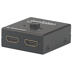 HDMI Manhattan Switcher 2-portu, 4K@30Hz, divvirzienu, melns, kartē izvadi no x1 HDMI avota uz x2 HD displeju (viena un tā pati izeja abiem displejiem) vai savieno x2 HDMI avotus ar x1 displeju, manuāla izvēle, ārēja barošana nav nepieciešama , 3 gadu garantija
