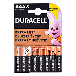 Duracell 8x LR03 AAA vienreizējās lietošanas sārma baterijas