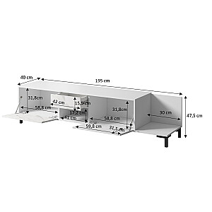 Шкаф RTV MARMO 2D1S1K 195x40x47,5 см белый матовый/мрамор белый