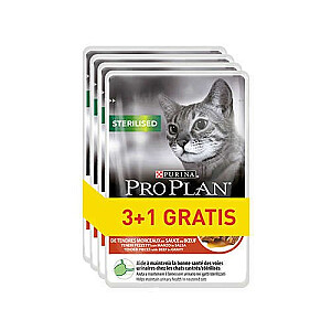 PURINA Pro Plan Sterilized Beef - mitrā barība kaķiem - 85g 3+1