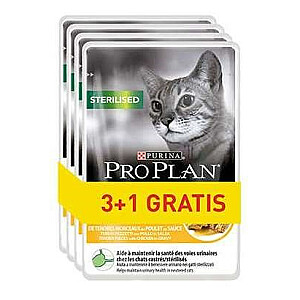 PURINA Pro Plan Sterilized Chicken - mitrā barība kaķiem - 85g 3+1