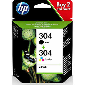 HP HP 304 2-pack tintes komplekts | melns, trīskrāsains